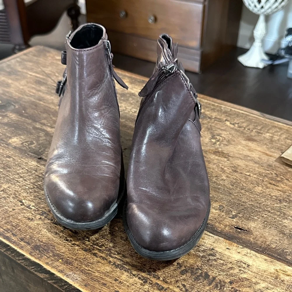 Brown Leather Franco Sarto Ankle Boots with Buckle Detail 8